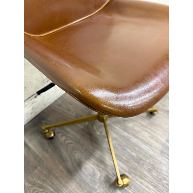 Traditional World Market Marina Cognac Brown Faux Leather Adjustable Swivel Office Chair For Sale - Image 3 of 14