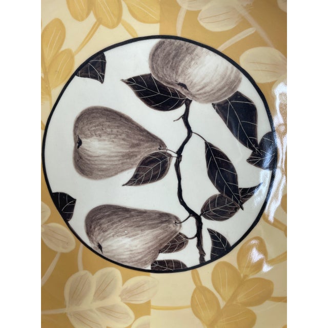 Offering a gorgeous salad or pasta serving bowl. Studio art pottery has beautiful center with very dark brown pears on...