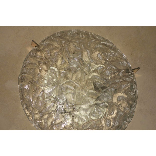 Frosted Ice Glass and Brass Plafonnier from Kaiser Leuchten, 1970s For Sale - Image 11 of 13