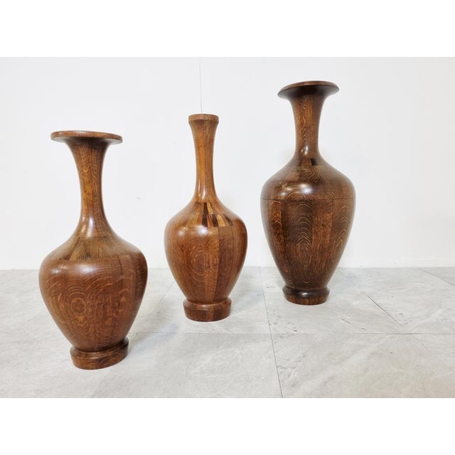 Set of 3 elegant vases by Maurice Bonami, commonly attributed to Decoene. Real craftsmanship was needed to create these...