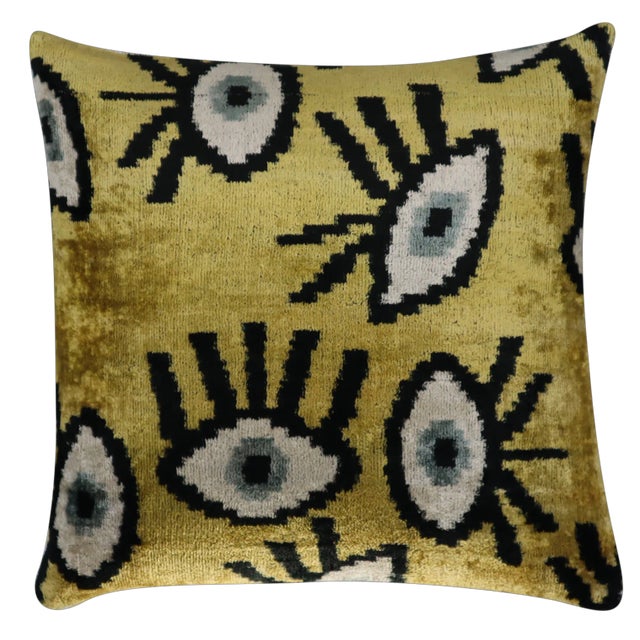 Contemporary Handmade Velvet Evil Eye Good Luck Throw Pillow & Down Feather Insert For Sale - Image 4 of 12