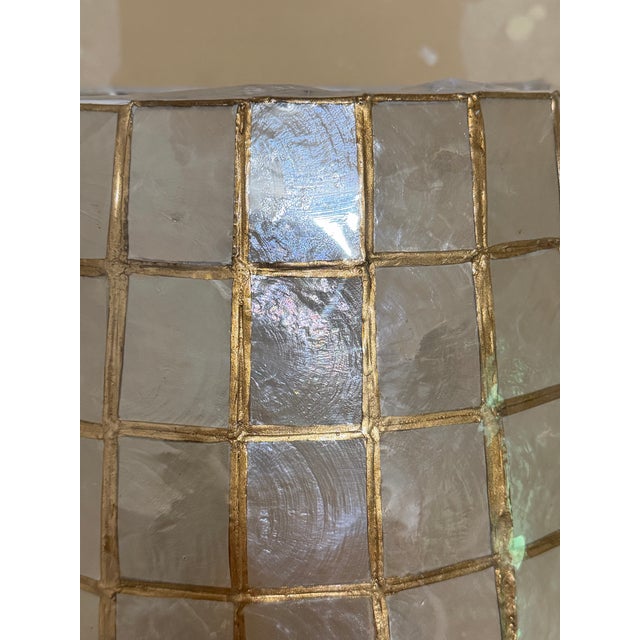 1980s Marble Column Table Lamp With Capiz Shell Grid Shade For Sale - Image 4 of 5