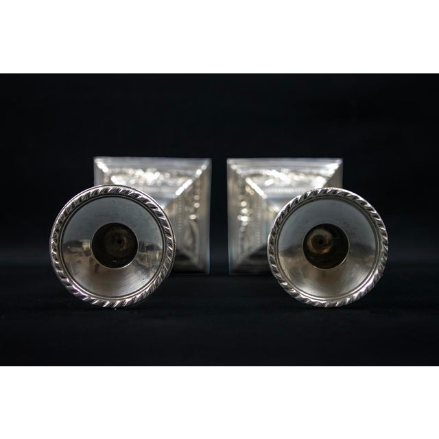 Early 20th Century Neo-Classical Adam Revival Silver-Plated Metal Candlesticks, Europe, Set of 2 For Sale - Image 9 of 13
