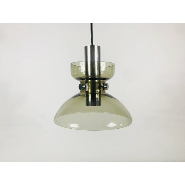 Mid-Century Modern 1970s Glass and Chrome Pendant Lamp by Glashütte Limburg, Germany For Sale - Image 3 of 10