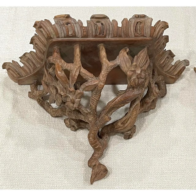 English Vintage Carved Faux Bois Floral Wall Shelves For Sale - Image 3 of 10