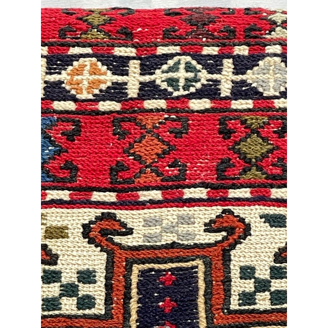 Textile Large Caucasian Soumak Wool Rug Pillow With Animal Motifs For Sale - Image 7 of 13