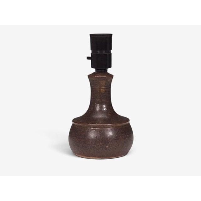 1960s 1960s Danish Modern, Small Table Lamp, Brown Glazed Stoneware For Sale - Image 5 of 10