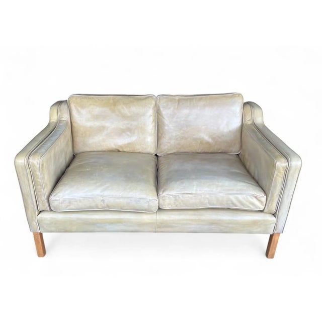 Danish Modern Patinated Tan Leather Loveseat in the Style of Børge Moge For Sale - Image 13 of 18