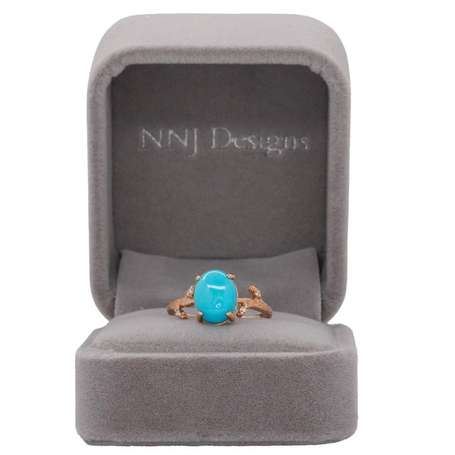 Modern 2.1Ct Sonoran Turquoise Ring With Natural Diamond Accents: Solid 14k Gold, Size 6.75 For Sale - Image 3 of 8
