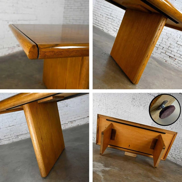 Modern Oak Large Trestle Style Dining or Conference Table Bullnose Edge Top & Legs For Sale - Image 9 of 13