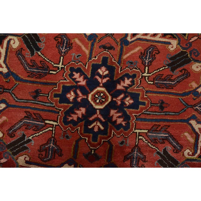 Red Heriz Rug 8’7” X 12’5” Red Wool Vintage Traditional Hand-Knotted Carpet For Sale - Image 8 of 15