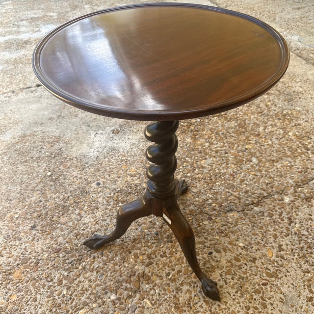 Wood English Carved Mahogany Chippendale Style Candle Stand, C. 1900, the Dished Circular Top on a Rope For Sale - Image 7 of 8