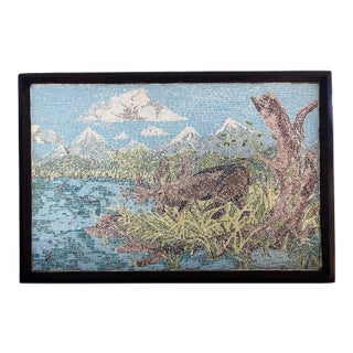 1950s Large American Alaskan Landscape Features Moose Micromosaic Panel For Sale