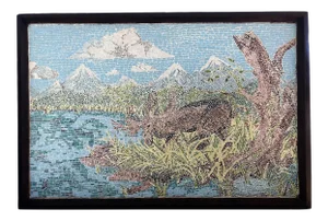 1950s Large American Alaskan Landscape Features Moose Micromosaic Panel