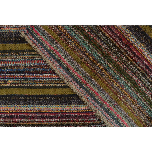 1950s Vintage Chaput Kilim in Green, Multicolor Stripe Patterns For Sale In New York - Image 6 of 7
