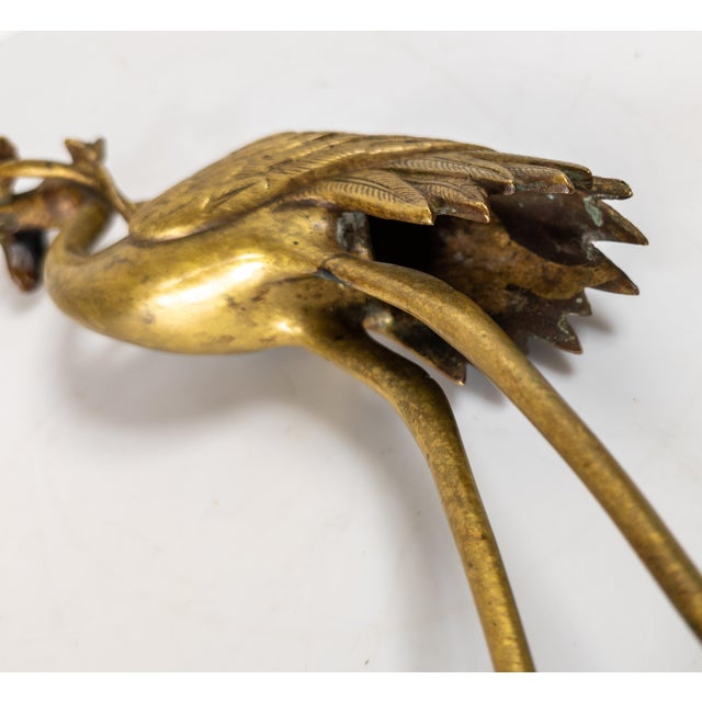 19th Century American Chinoiserie Brass Standing Crane Incense Holder for Mantle For Sale - Image 11 of 14