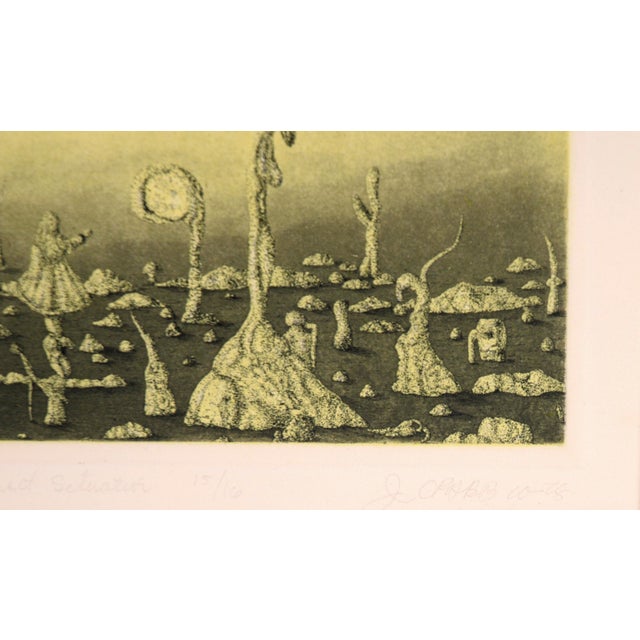 "Triangular Sunset Situation" - Surrealist Colored Etching #15/16, 1978 by James C. Crabb For Sale - Image 4 of 9