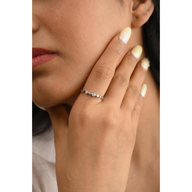 White Classic Wave Diamond Wedding Band Stack in 18k Solid Gold Size 7 For Sale - Image 8 of 14