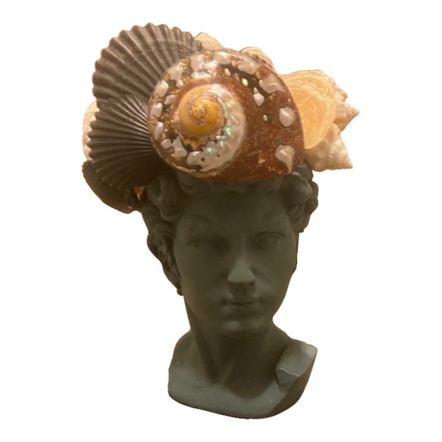 Shell-Encrusted Bust in Farrow & Ball Inchyra, “The May River Matador” For Sale