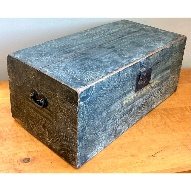 This striking antique American trunk is a soulful example of early 20th-century Folk Art. Hand-constructed from solid...