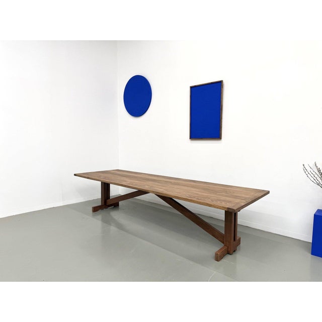 Brutalist Large Refectory Table in Pine and Beech with X-Shaped Base, 1970s For Sale - Image 3 of 18