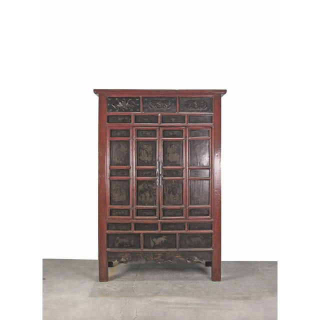 Chinese Hand Painted 80" Inch Tall Antique Chinese Cabinet For Sale - Image 3 of 12