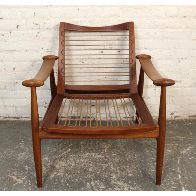 Mid 20th Century Teak "Spade Chair" Attributed to Finn Juhl With Cowhide Cushions For Sale - Image 11 of 14