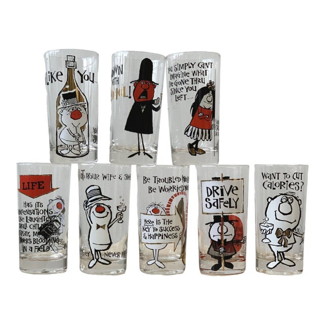 Mid Century Humorous Novelty Cocktail Glasses, Set of 8, Circa 1960s Chairish