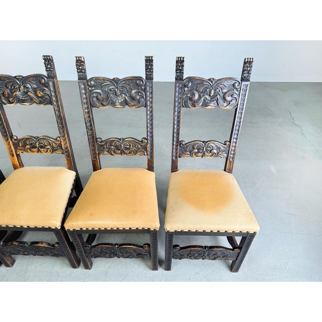 Wood Neo-Baroque Chairs in Leather, Set of 4 For Sale - Image 7 of 11