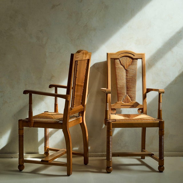 Rustic French Wood + Rush Armchair in Style of Francis Jourdain, 1950s - 2 Available For Sale - Image 3 of 11