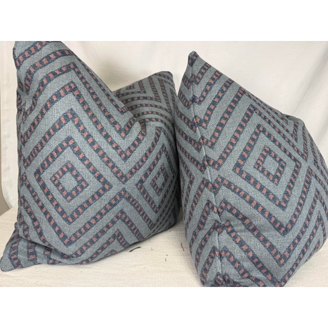 Transitional Peter Dunham "Mansa" in Blue/Red Indoor/Outdoor Pillows-a Pair For Sale - Image 3 of 3