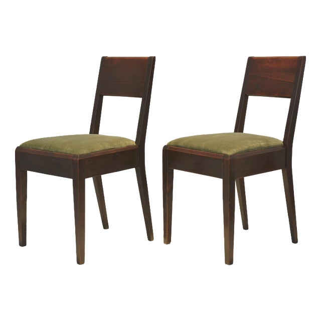 Cubist Dining Chairs in Stained Alder Wood, 1925, Set of 2 For Sale
