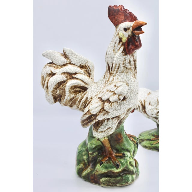 White Vintage Country French Farmhouse Ceramic Chickens - Rooster and Hen For Sale - Image 8 of 12