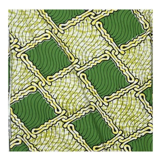 African Textile 10364 Veritable Super Deluxe Wax Green Yellow Fabric - 1.83 Yards For Sale