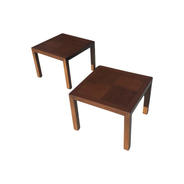 Mid-Century Modern Pair of Vintage Mid Century Modern 1970s Parquetry Parsons End Walnut Side Tables by Lane Restored For Sale - Image 3 of 9