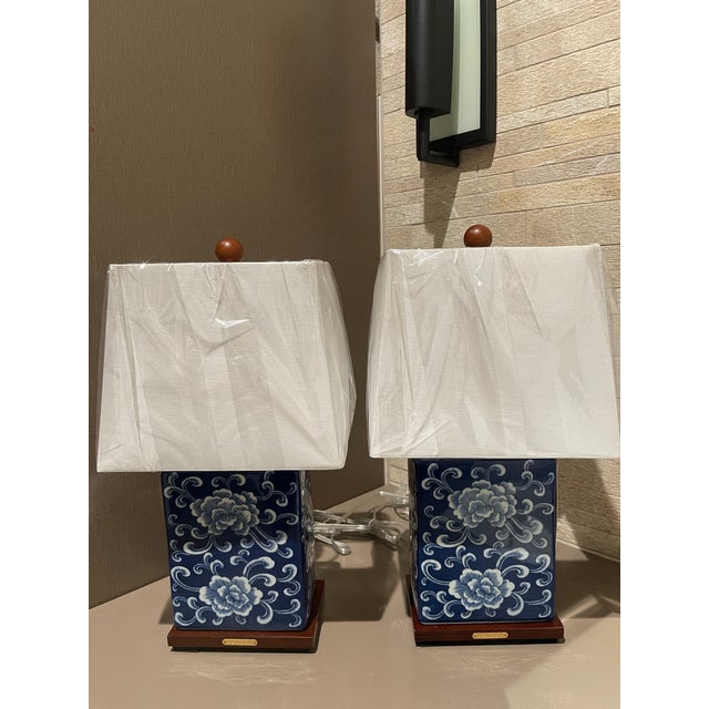 New Ralph Lauren Chinoiserie Cobalt Blue & White Porcelain Table Lamps - A Pair For Sale - Image 11 of 12