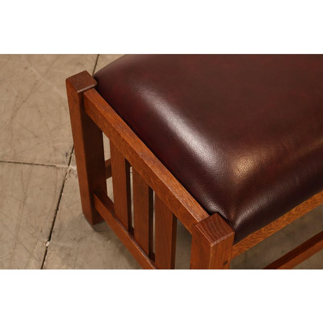 Stickley Mission Collection Oak & Leather Ottoman Footstool For Sale - Image 10 of 18