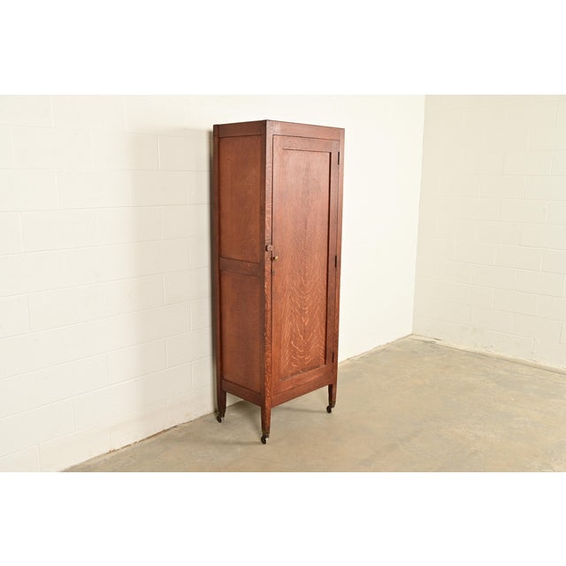 Charles Limbert Stickley Brothers Style Antique Mission Oak Arts & Crafts Armoire Dresser or Linen Press, Circa 1900 For Sale - Image 4 of 12
