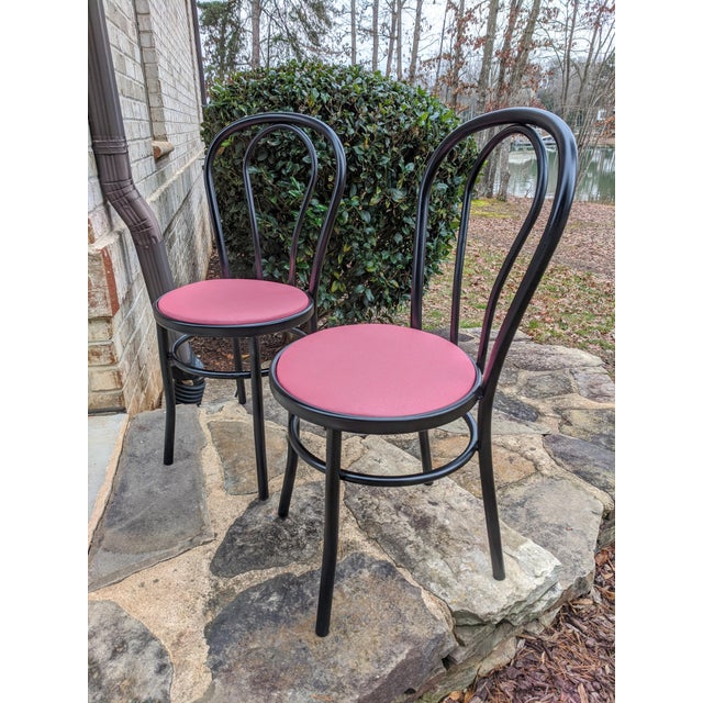 Mid Century Black and Hot Pink Metal Bistro Chairs a Pair