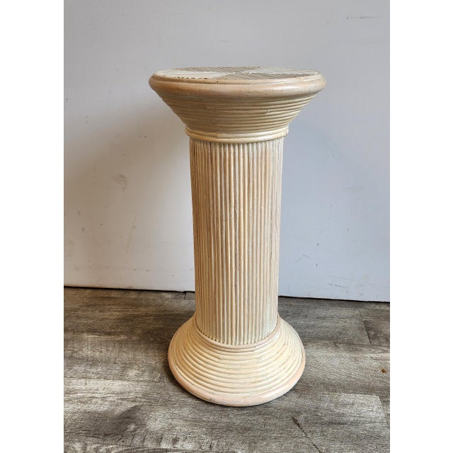 Hollywood Regency Vintage Split Reed Rattan Pedestal Column - Gabriella Crespi Style Plant Stand For Sale - Image 3 of 13