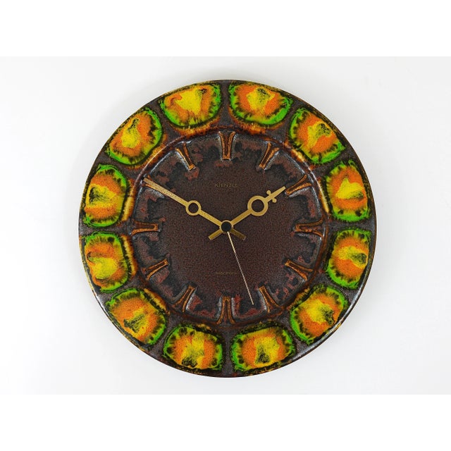 Ceramic Mid-Century German Brutalist Enameled Wall Clock by Kienzle, 1970s For Sale - Image 7 of 11