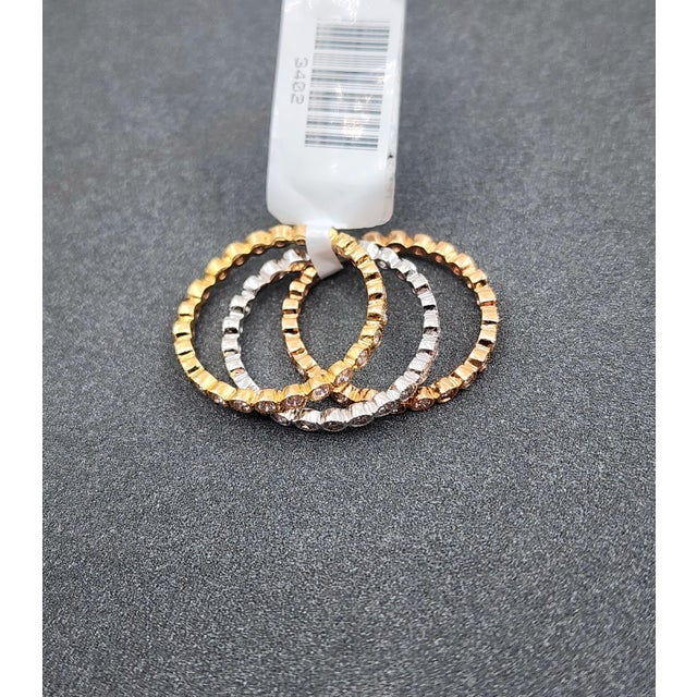 Metal 1.32 Ct Diamond Eternity Band Set Yellow Gold, White Gold, & Rose Gold Size 5.5 - 3 Pieces For Sale - Image 7 of 9
