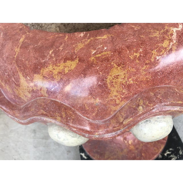 Set of Four Aged Pink Marble Hand Carved Planters With Serpentine White Inlays For Sale - Image 12 of 13