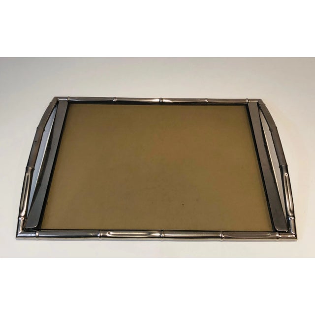 Circa 1970 Faux-Bamboo Chromed Tray with Smoked Glass French In the Style of Jacques Adnet For Sale - Image 6 of 13