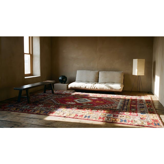 Textile 1900s Red Medallion Antique Moroccan Rabat Rug 6'8" X 9'6" Handknotted Wool Carpet For Sale - Image 7 of 9