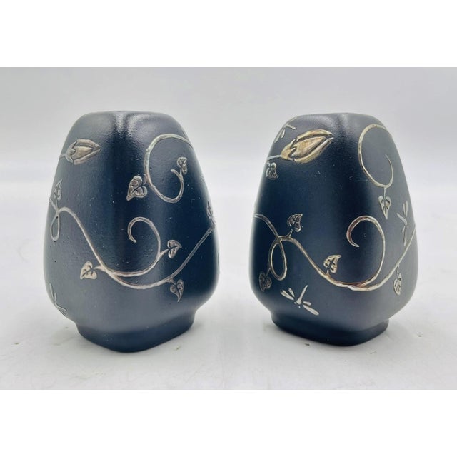 Black Emilia Castillo Pure Silver & Porcelain Salt & Pepper Shakers, Taxco, 1998 For Sale - Image 8 of 10