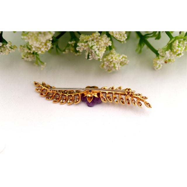 Gold Brooch with Brilliant Cut Diamonds For Sale - Image 6 of 7