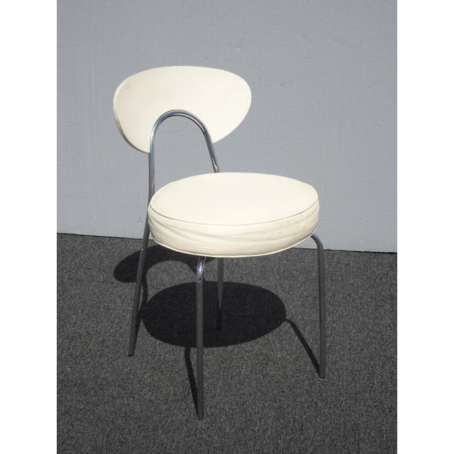 Mid-Century Modern Vintage Mid Century Modern White Chrome Side Chair Vanity Chair For Sale - Image 3 of 11