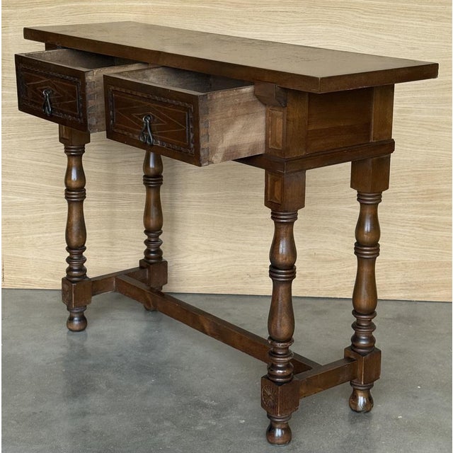 Wood Spanish Console Table with Drawers and Turned Legs, 1910s For Sale - Image 7 of 13