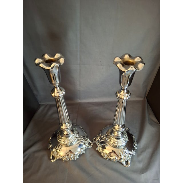 Metal Monumental 14.5" Antique Norblin & Co. Silver Plated Candlesticks For Sale - Image 7 of 13